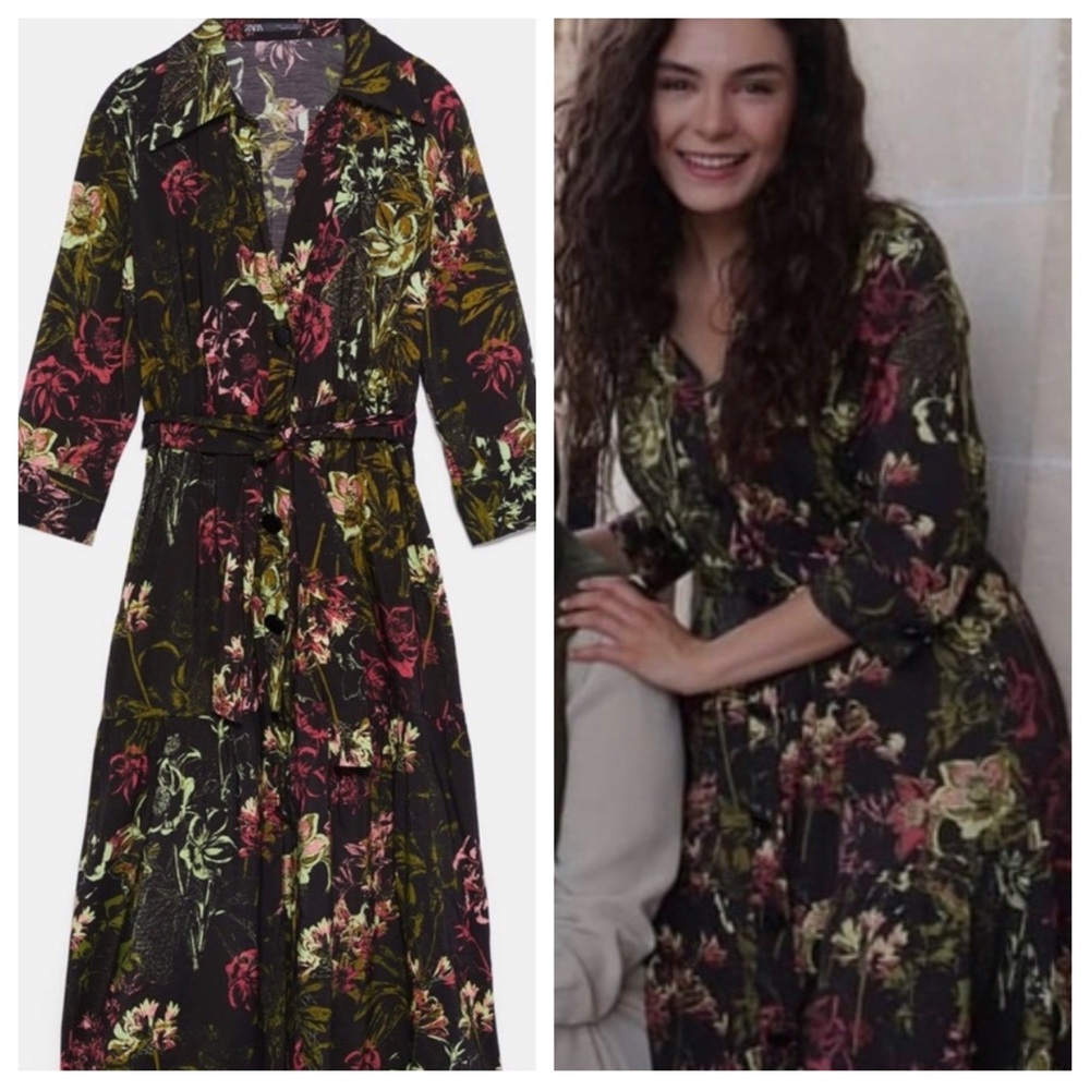 Zara Belted Floral Dress Size S